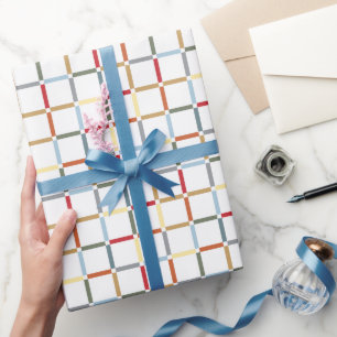 Colourful Grid with Negative Space Mid Mod-inspire Wrapping Paper