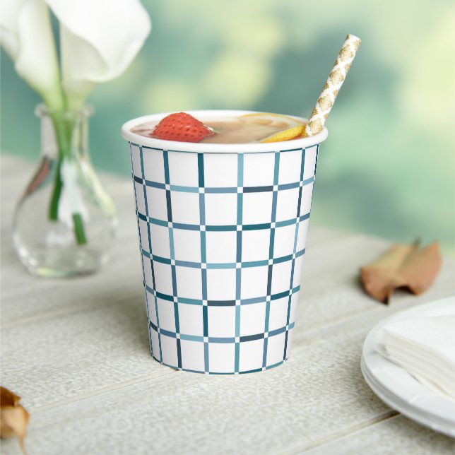 Colourful Grid with Negative Space Sea Tones Colou Paper Cups (Insitu)
