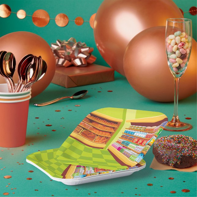 Colourful Grocery Store Aisle and Bakery  Paper Plate (Creator Uploaded)