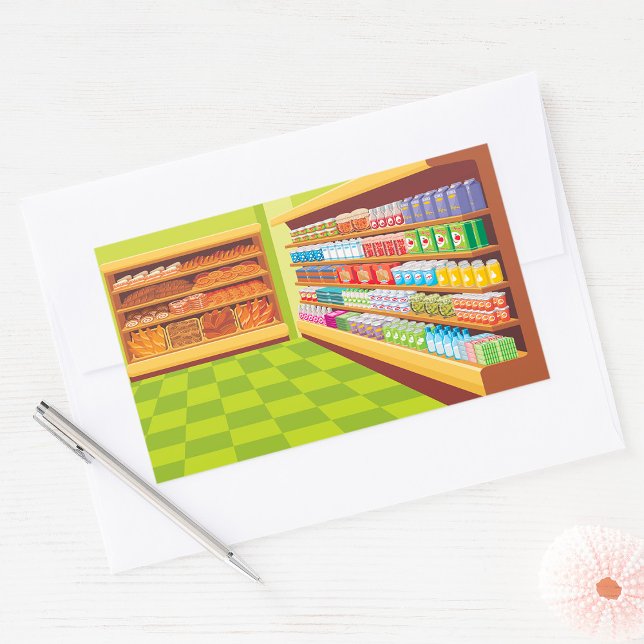 Colourful Grocery Store Aisle and Bakery  Rectangular Sticker (Creator Uploaded)