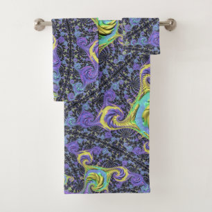 Colourful Groovy Boho Hippie Funky Abstract Fracta Bath Towel Set