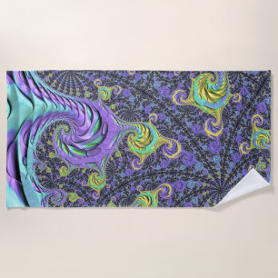 Colourful Groovy Boho Hippie Funky Abstract Fracta Beach Towel