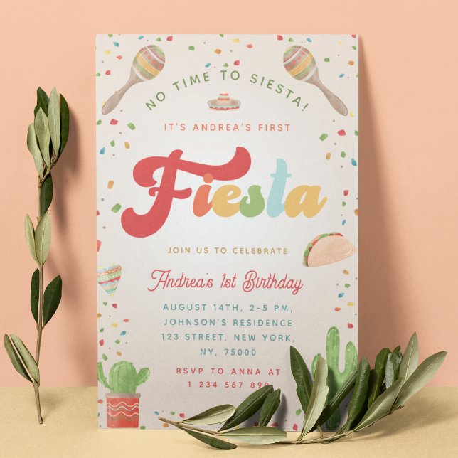 Colourful Groovy Fiesta 1st Birthday Gender Neutra Invitation (Creator Uploaded)