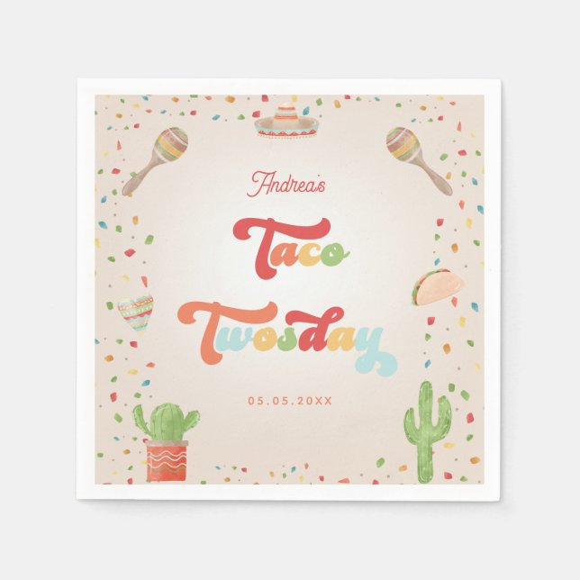 Colourful Groovy Fiesta 2nd Birthday Taco Twosday Napkin (Front)
