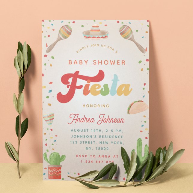 Colourful Groovy Fiesta Retro Mexican Baby Shower Invitation (Creator Uploaded)
