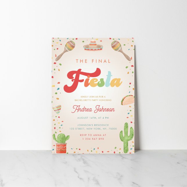 Colourful Groovy Final Fiesta Bachelorette Party Invitation (Creator Uploaded)