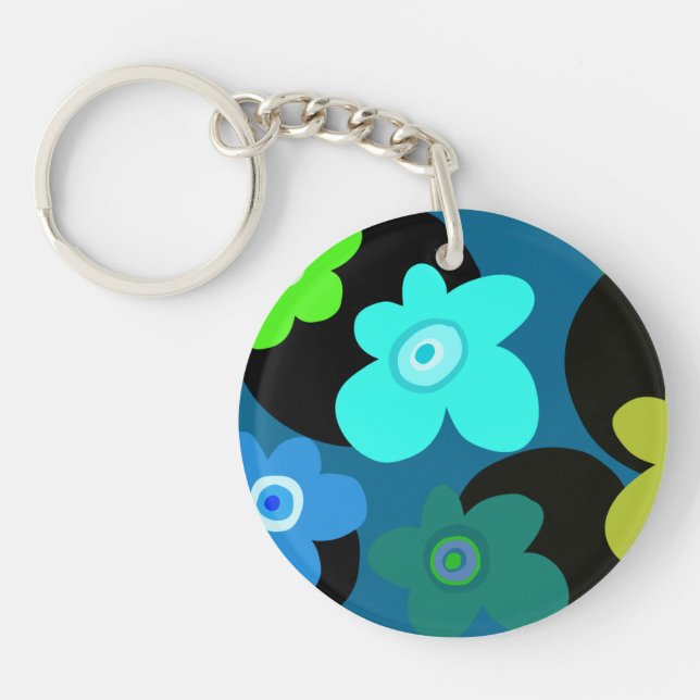 colourful groovy flowers magnet key ring (Front)