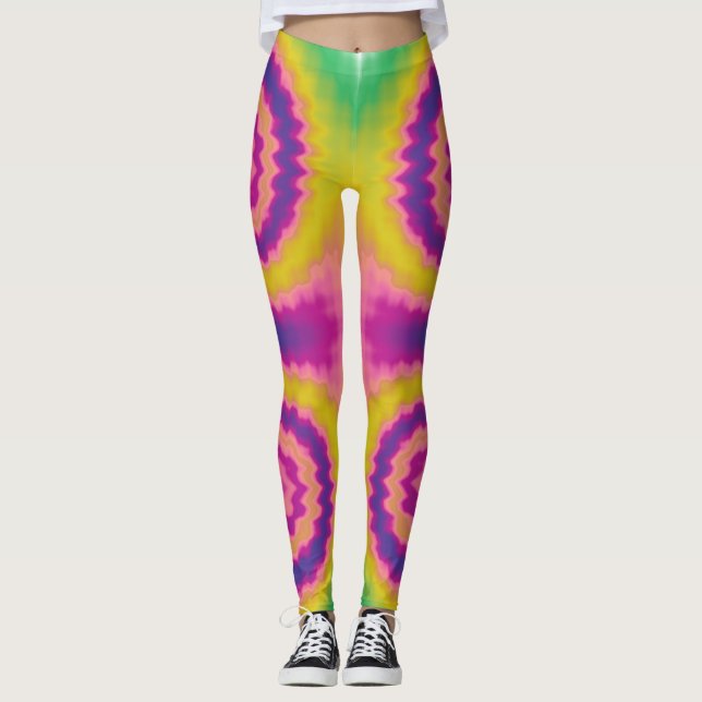 Colourful groovy funky retro tie dye pattern leggings (Front)