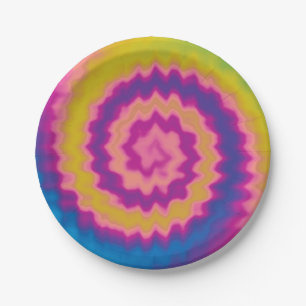 Colourful groovy funky retro tie dye pattern party paper plate