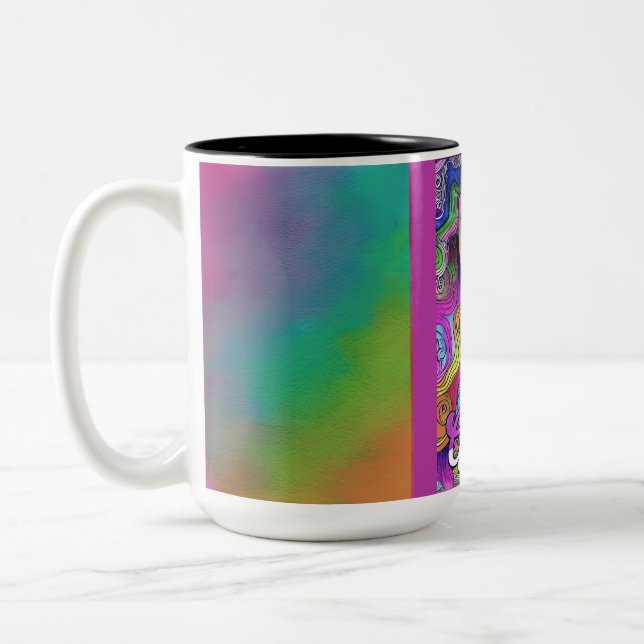 Colourful Groovy Hippie Art Female 15 oz  Two-Tone Coffee Mug (Left)