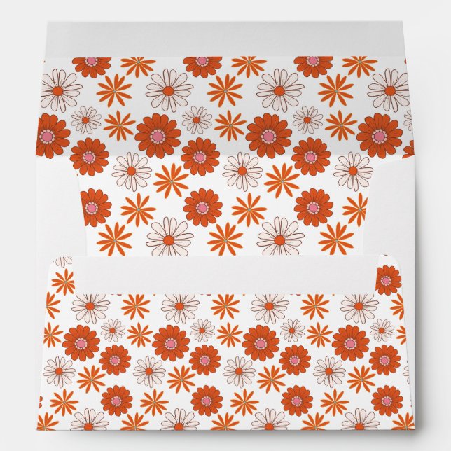 Colourful Groovy Hippie Flower Red Orange White Envelope (Back (Bottom))