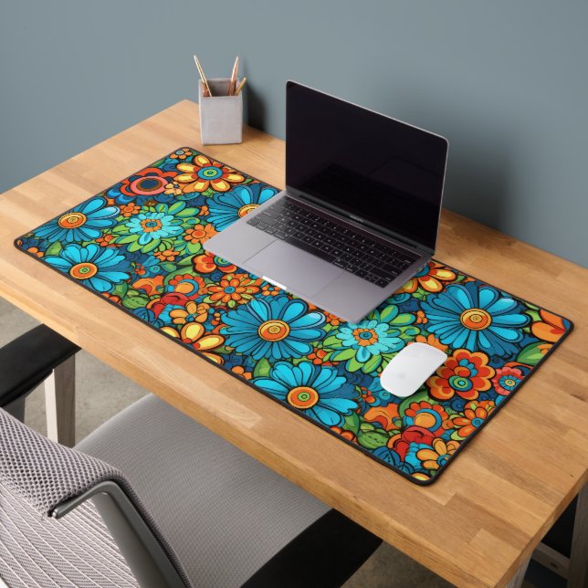 Colourful groovy mood flowers pattern desk mat (Office 2)