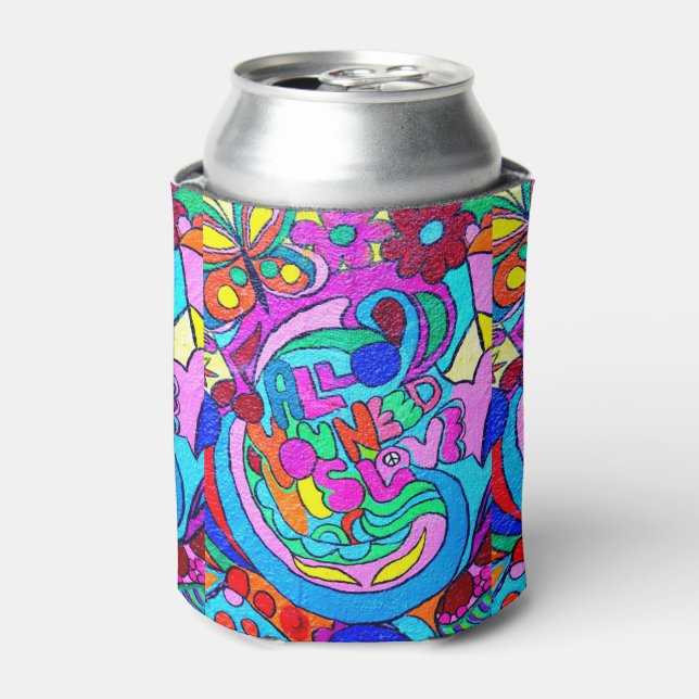 colourful groovy peace and love can cooler (Can Front)