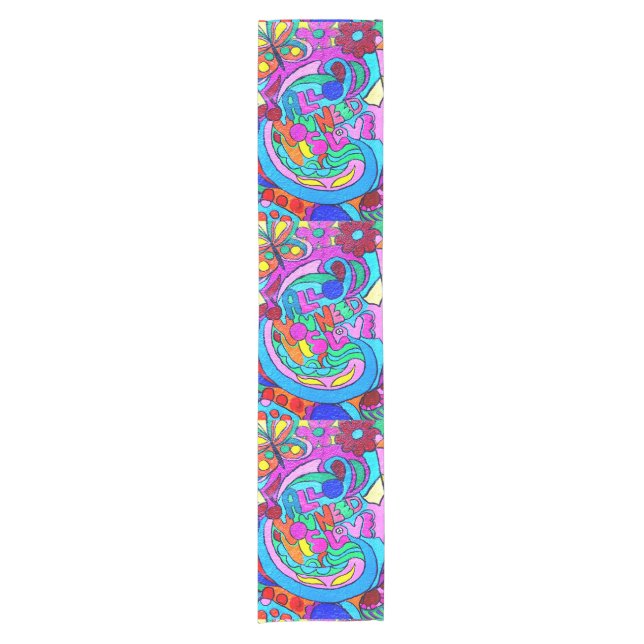 colourful groovy peace and love short table runner (Front)