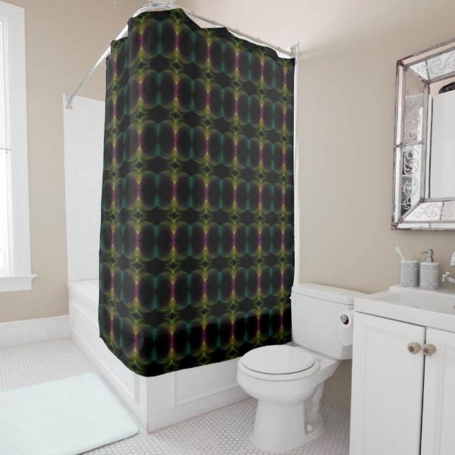 Colourful Groovy Psychedelic Pattern Abstract Art Shower Curtain (In Situ)