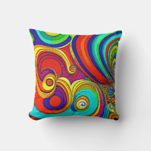 Colourful Groovy Rainbow Swirls Cushion