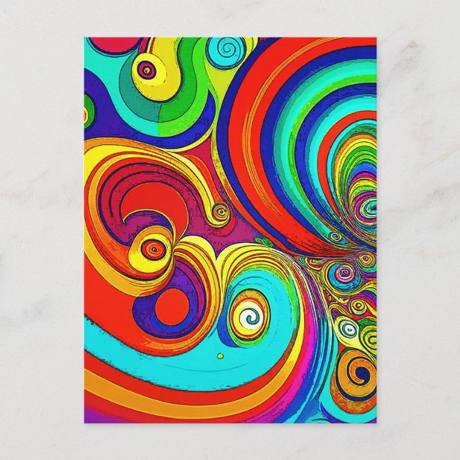 Colourful Groovy Rainbow Swirls Postcard (Front)