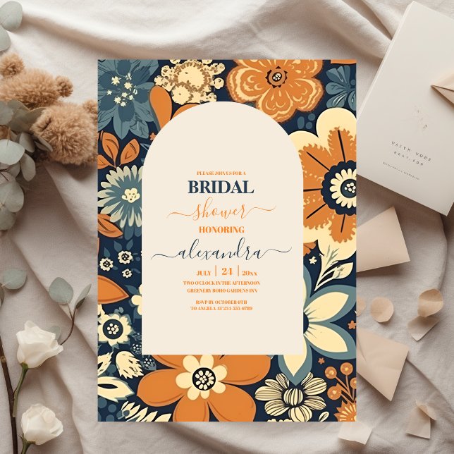 Colourful Groovy Retro 70s Floral Bridal Shower Invitation (Creator Uploaded)