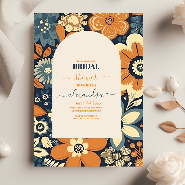 Colourful Groovy Retro 70s Floral Bridal Shower Invitation (Creator Uploaded)