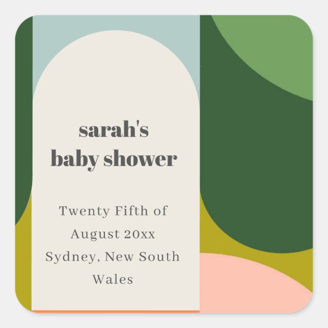 Colourful Groovy Retro Arch Abstract Baby Shower Square Sticker (Front)