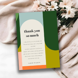 Colourful Groovy Retro Arch Abstract Baby Shower Thank You Card