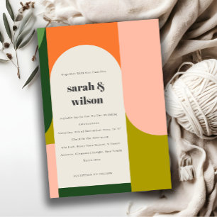 Colourful Groovy Retro Arch Abstract Bold Wedding Invitation