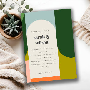 Colourful Groovy Retro Arch Abstract Bold Wedding Invitation