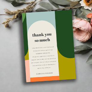 Colourful Groovy Retro Arch Abstract Bold Wedding Thank You Card