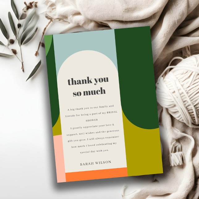 Colourful Groovy Retro Arch Abstract Bridal Shower Thank You Card (Creator Uploaded)