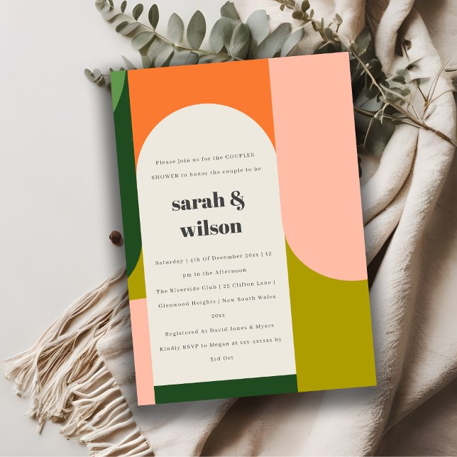 Colourful Groovy Retro Arch Abstract Couples Showe Invitation (Creator Uploaded)