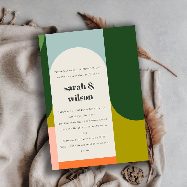 Colourful Groovy Retro Arch Abstract Engagement Invitation (Creator Uploaded)