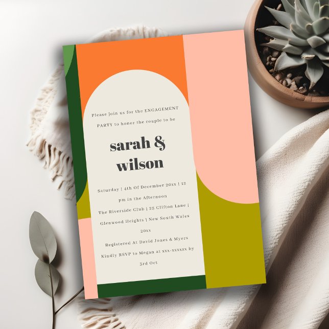Colourful Groovy Retro Arch Abstract Engagement Invitation (Creator Uploaded)
