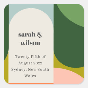 Colourful Groovy Retro Arch Bold Abstract Wedding Square Sticker