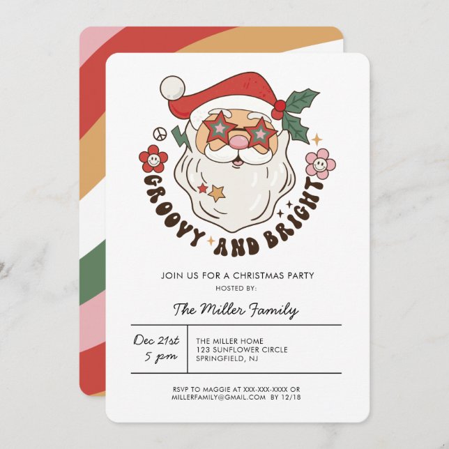 Colourful Groovy Retro Christmas Party  Invitation (Front/Back)