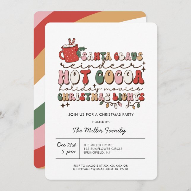 Colourful Groovy Retro Christmas Party Invitation (Front/Back)