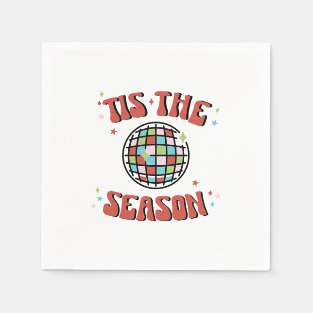 Colourful Groovy Retro Disco Christmas Party Paper Napkin (Front)