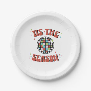 Colourful Groovy Retro Disco Christmas Party Paper Plate