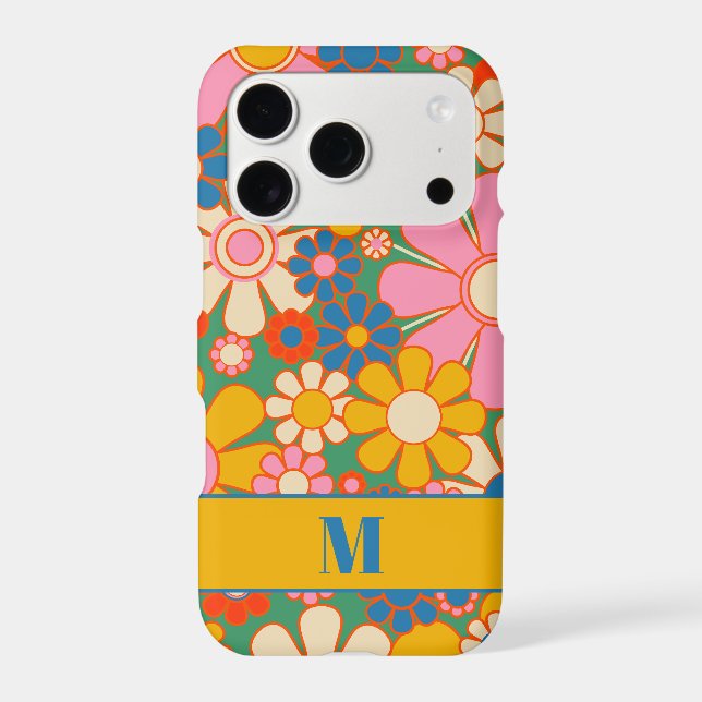 Colourful Groovy Retro Floral Pattern with Initial (Back)