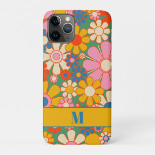 Colourful Groovy Retro Floral Pattern with Initial Case-Mate iPhone Case