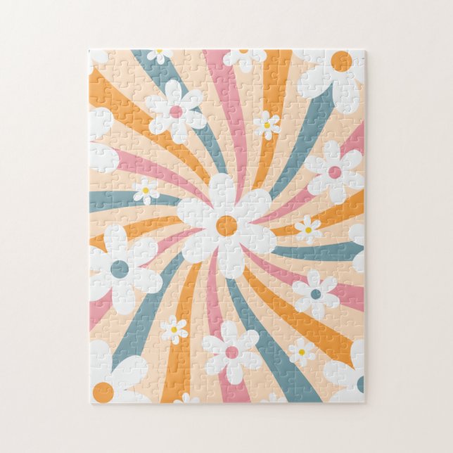 Colourful Groovy Retro Sunshine & 60s Daisy Floral Jigsaw Puzzle (Vertical)