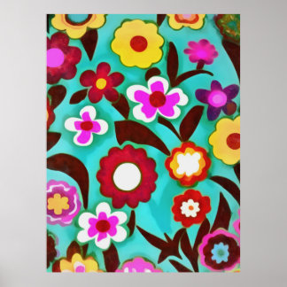 Colourful Groovy Seventies Floral Abstract Poster