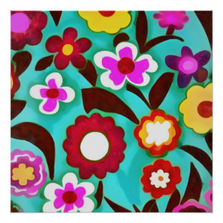 Colourful Groovy Seventies Floral Abstract Poster