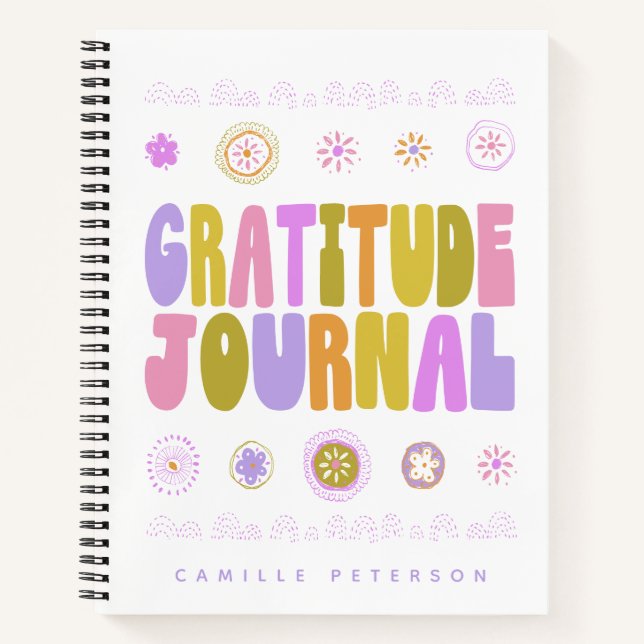 Colourful Groovy Typography Personalised Gratitude Notebook (Front)