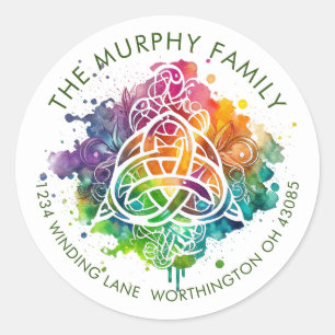 Colourful Grunge Celtic Watercolor Design Classic Round Sticker