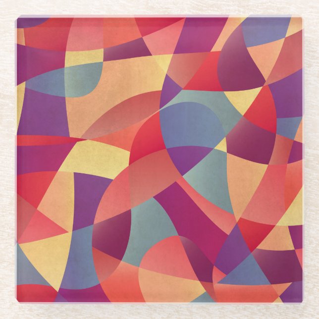 Colourful Grunge: Geometric Triangles Background Glass Coaster (Front)