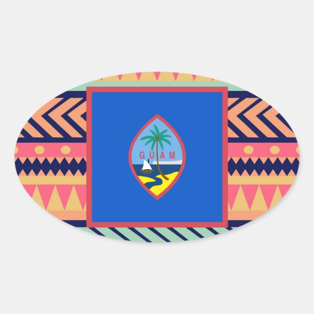 Colourful Guam Flag Box Oval Sticker (Front)