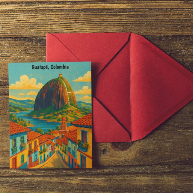 Colourful Guatape El Penol Rock Colombia  Postcard (Colorful Guatape El Penol Rock Colombia Postcard)