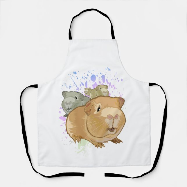 Colourful Guinea Pig Trio Rainbow Paint Splash Apron (Front)
