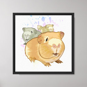 Colourful Guinea Pig Trio Rainbow Paint Splash Canvas Print