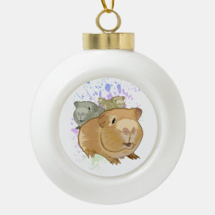 Colourful Guinea Pig Trio Rainbow Paint Splash Ceramic Ball Christmas Ornament